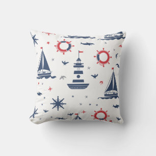 Cojín Decorativo Diseño náutico azul, blanco y rojo