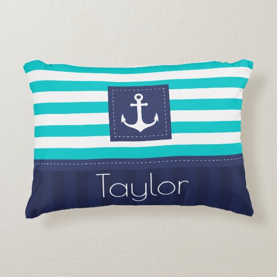 Cojín Decorativo Diseño náutico azul marino del ancla de la