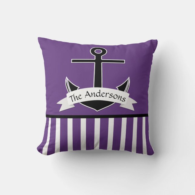 Cojín Decorativo Diseño náutico blanco morado personalizado (Anverso)