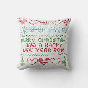 Cojín Decorativo Diseño navideño blanco rojo verde
