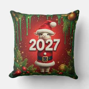 Cojín Decorativo Diseño Navideño de Cabra Adorable con Gorro de San