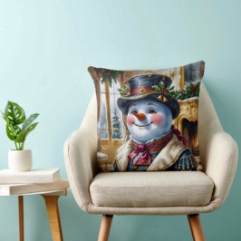 Cojín Decorativo Diseño navideño de muñeco de nieve victoriano