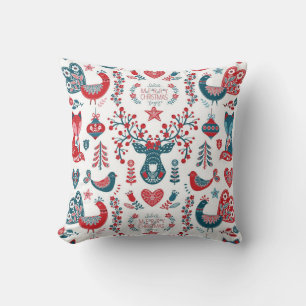 Cojín Decorativo Diseño navideño nórdico folk de color azul marino