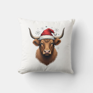 Cojín Decorativo Diseño Navideño Vintage de Vaca de las Highlands c