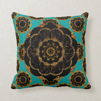 Cojín Decorativo Diseño negro de la mandala del oro amarillo -