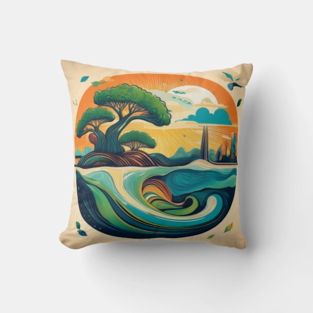 Cojín Decorativo Diseño paisajístico de inspiración ecológica (Anverso)