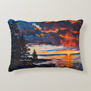 Cojín Decorativo Diseño paisajístico del lago Michigan Sunset