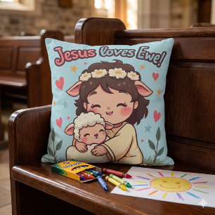 Cojín Decorativo Diseño pastel de "Jesús ama a oveja" cristiano Kaw