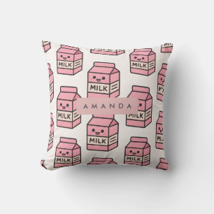 Cojín Decorativo Diseño personalizado de cartón de leche rosa Kawai