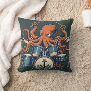 Cojín Decorativo Diseño personalizado de pulpo baterista