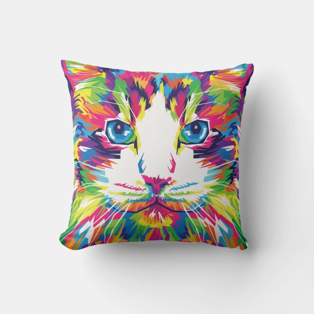 Cojín Decorativo Diseño puramente geométrico de cara de gato-32453 (Anverso)