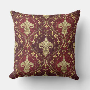 Cojín Decorativo Diseño Real de Terciopelo Rojo con Flor de Lis Dor