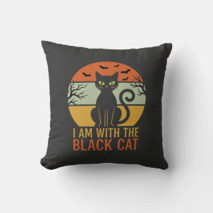 Cojín Decorativo Diseño Retro Atardecer Gato Negro Halloween