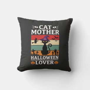 Cojín Decorativo Diseño Retro de Bruja Amante de la Madre Gato de H