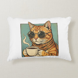Cojín Decorativo Diseño Retro de Cool Cat Coffee para Amantes de lo