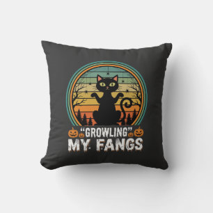 Cojín Decorativo Diseño Retro de Gato Negro de Halloween Gruñendo M