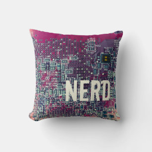 Cojín Decorativo Diseño retro nerd de la tarjeta de circuito rojo
