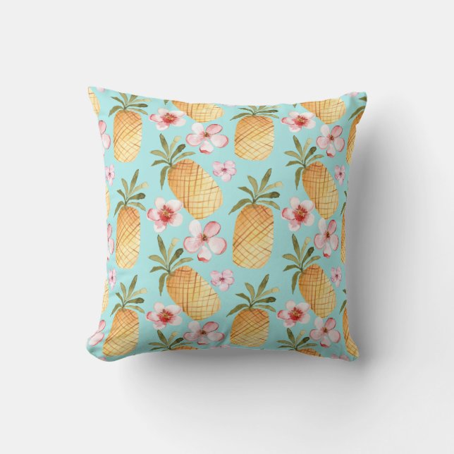 Cojín Decorativo Diseño retro tropical con piñas (Anverso)