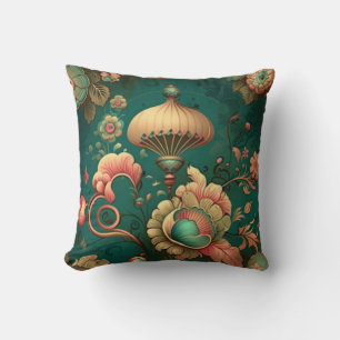 Cojín Decorativo Diseño retro vintage floral verde