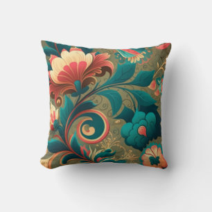 Cojín Decorativo Diseño retro vintage floral verde