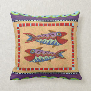 Cojín Decorativo Diseño reversible del pájaro y de los pescados del