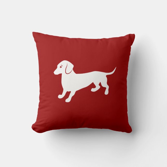 Cojín Decorativo Diseño rojo y blanco del Dachshund (Anverso)