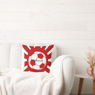 Cojín Decorativo Diseño rojo y blanco personalizado del fútbol