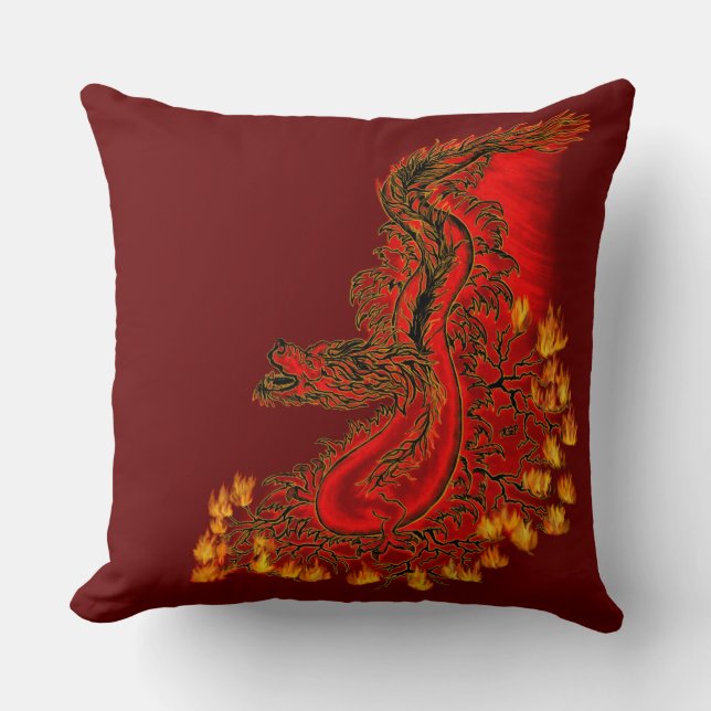 Cojín Decorativo Diseño rojo y dorado de China Dragon (Anverso)