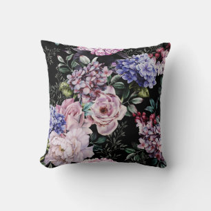 Cojín Decorativo Diseño Seamless de la acuarela floral oscura