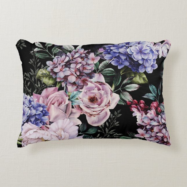 Cojín Decorativo Diseño Seamless de la acuarela floral oscura (Anverso)