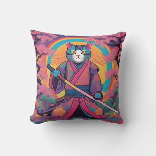 Cojín Decorativo Diseño sicodélico de gatos de Samurai