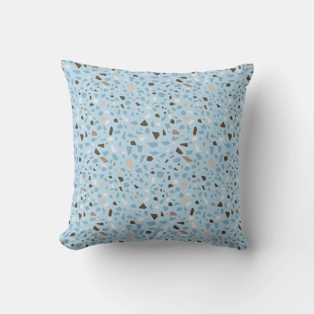 Cojín Decorativo Diseño Terrazo Azul Tan Brown Patrón (Anverso)