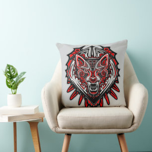Cojín Decorativo Diseño Totémico Tribal Haida de Lobo