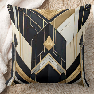 Cojín Decorativo Diseño tri Geométrico negro oro antiguo Art Deco
