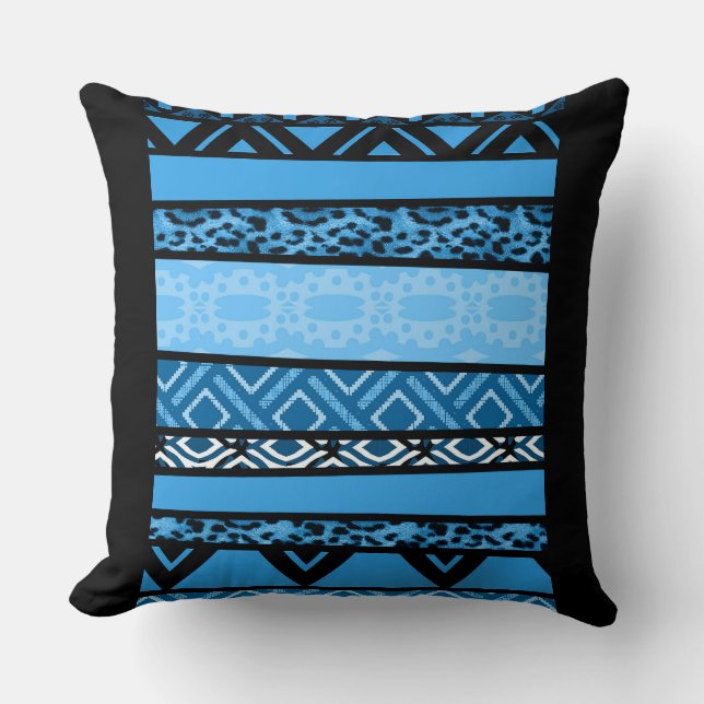 Cojín Decorativo Diseño tribal azul de Shango (Anverso)
