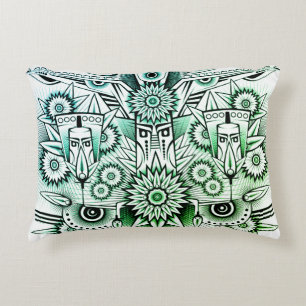 Cojín Decorativo Diseño tribal de tonos verdes