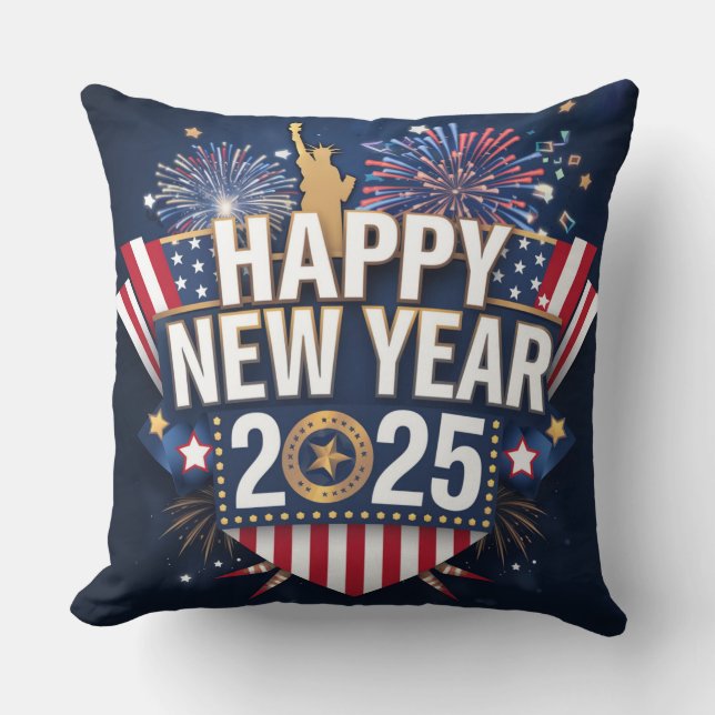 Cojín Decorativo Diseño único Feliz Año Nuevo 2025. (Anverso)