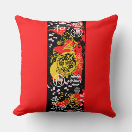 Cojín Decorativo Diseño único japonés tigre decorativo negro rojo