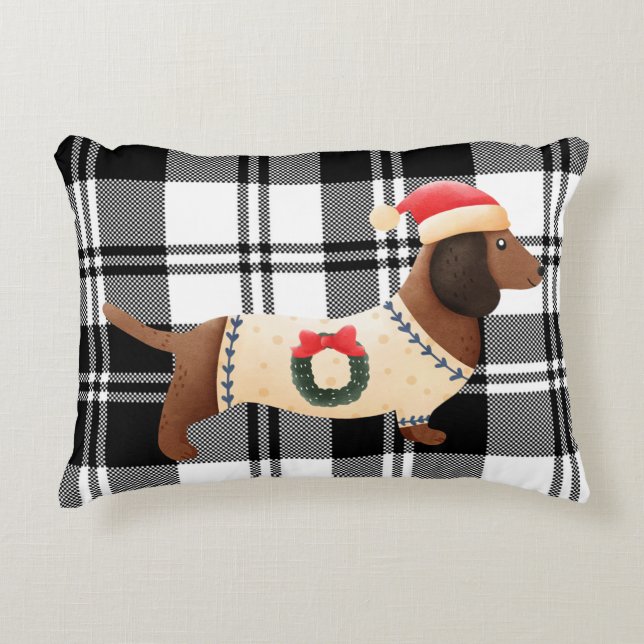 Cojín Decorativo Diseño único lindo y divertido perro tartán plaid  (Anverso)