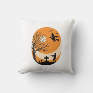 Cojín Decorativo Diseño vectorial de bruja de luna de cementerio de