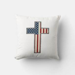 Cojín Decorativo Diseño vectorial de cruz patriótica angustiado_1