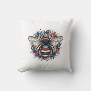 Cojín Decorativo Diseño vectorial de grabado vintage de abeja patri