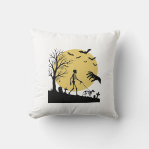 Cojín Decorativo Diseño vectorial de perro esqueleto luna de Hallow