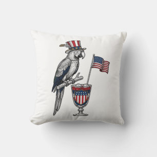 Cojín Decorativo Diseño vectorial vintage de cóctel de loro patriót
