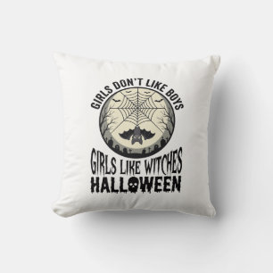 Cojín Decorativo Diseño vectorial vintage de Halloween de chicas co