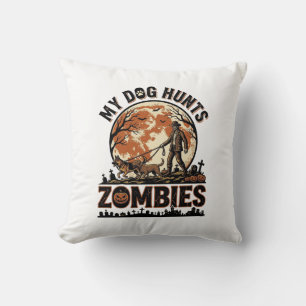 Cojín Decorativo Diseño vectorial vintage de Halloween de perro caz