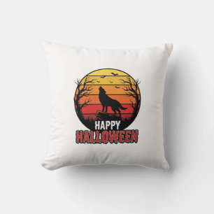 Cojín Decorativo Diseño vectorial vintage de lobo aullador feliz Ha