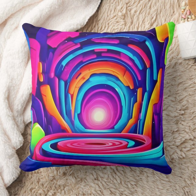 Cojín Decorativo Diseño vibrante de túnel geométrico neonatal (Manta)