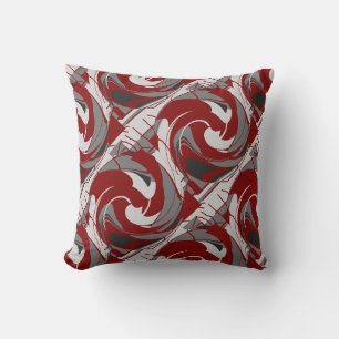 Cojín Decorativo Diseños de arte floral diagonal en rojo oscuro con