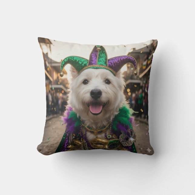 Cojín Decorativo Disfraz de perro bufón de Mardi Gras (Anverso)